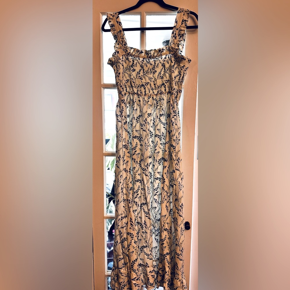 Zara white with blue and green floral dress size S